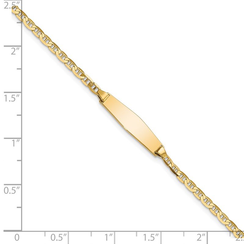 14k Polished Semi-Solid Chain/Solid Plate Anchor Link Soft Diamond Shape 19.5x5.5mm Plate 6 inch Baby/Child ID Bracelet
