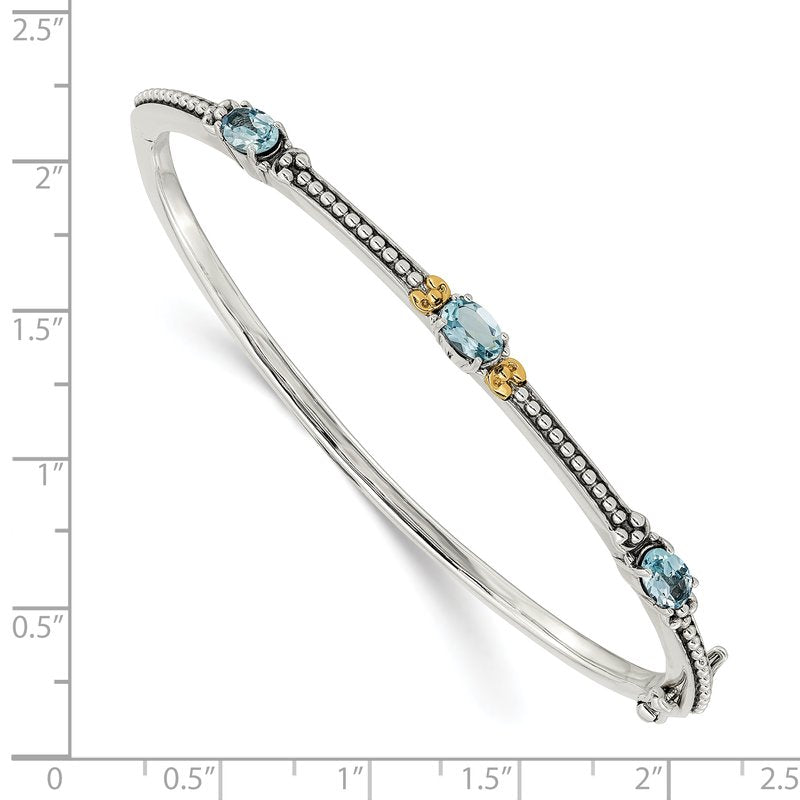 Sterling Silver with 14K Accent Antiqued Oval Sky Blue Topaz Bangle