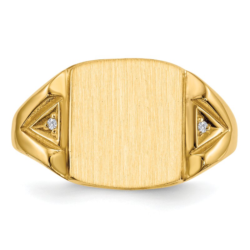 14k 11.0x12.0mm Open Back AA Diamond Mens Signet Ring