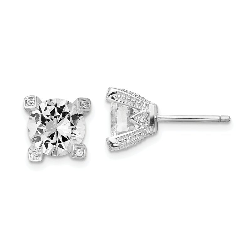 Sterling Silver Rhodium-plated Brilliant-cut CZ 8mm Stud Post Earrings
