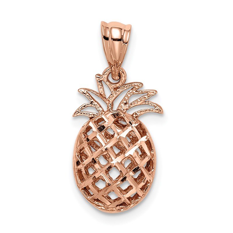 14K Rose Gold Polished and Diamond-cut 3-D Pineapple Pendant