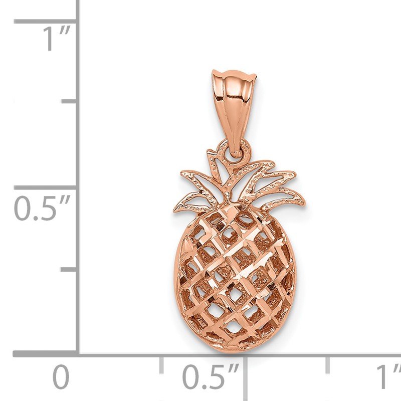 14K Rose Gold Polished and Diamond-cut 3-D Pineapple Pendant