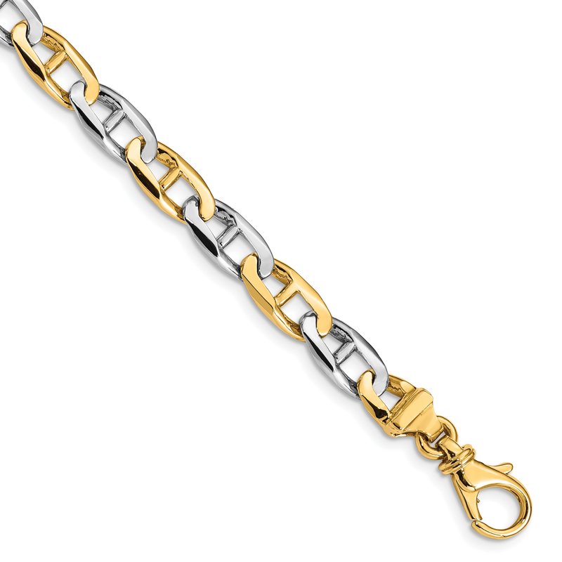 14K Two-tone 18 inch 6.6mm Hand Polished Fancy Flat Anchor Link with Fancy Lobster Clasp Chain