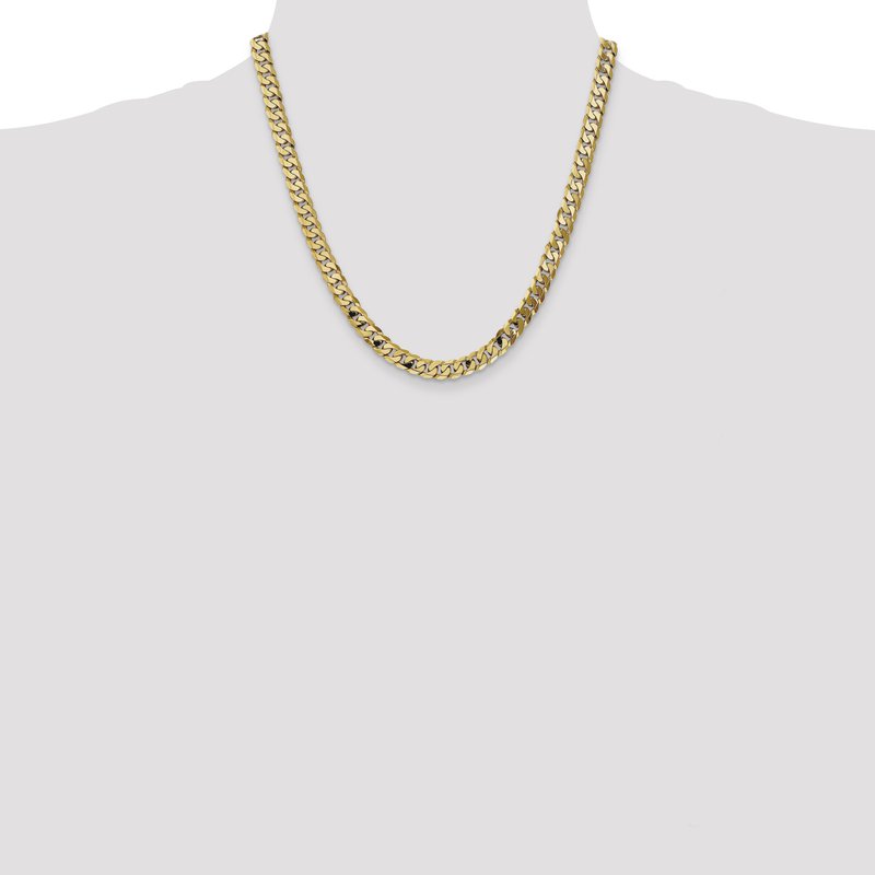 14K 26 inch 7.25mm Flat Beveled Curb with Lobster Clasp Chain