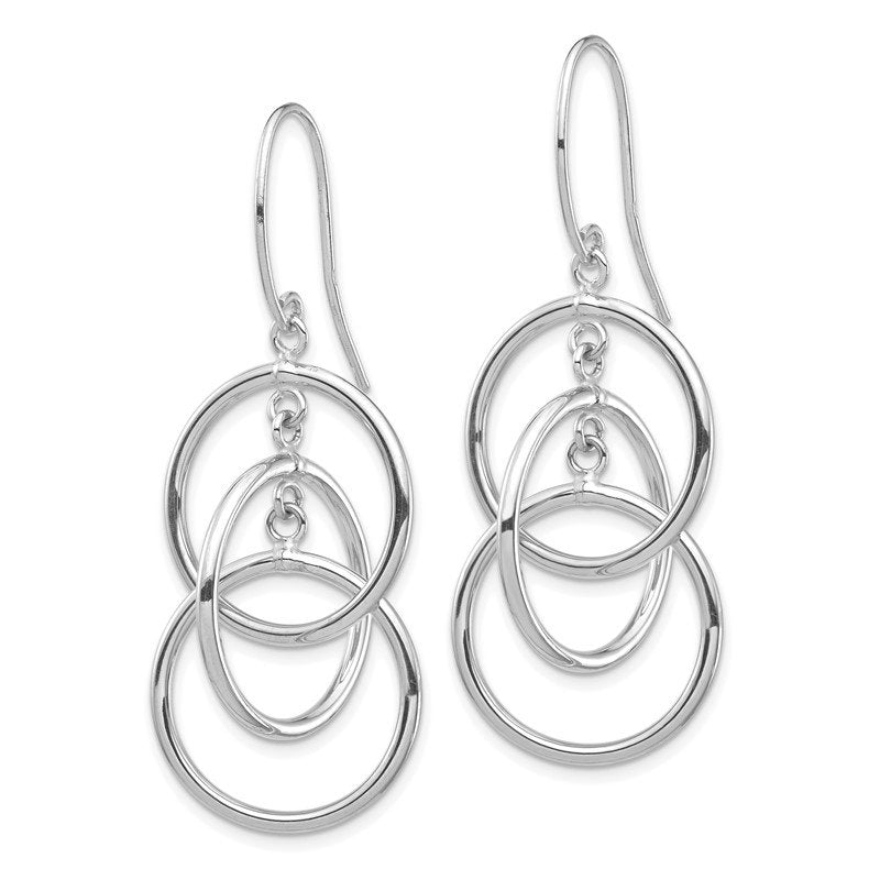 14k White Gold Polished Circles Dangle Earrings