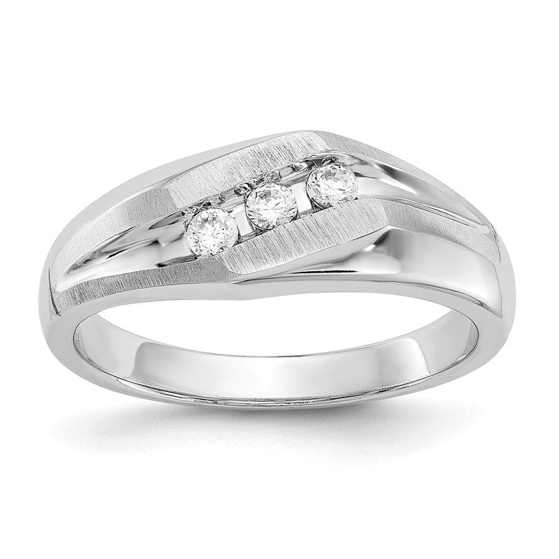 14K White Gold Men's 1/5 carat Lab Grown Diamond VS+ F+ Complete Brushed and Polished Band