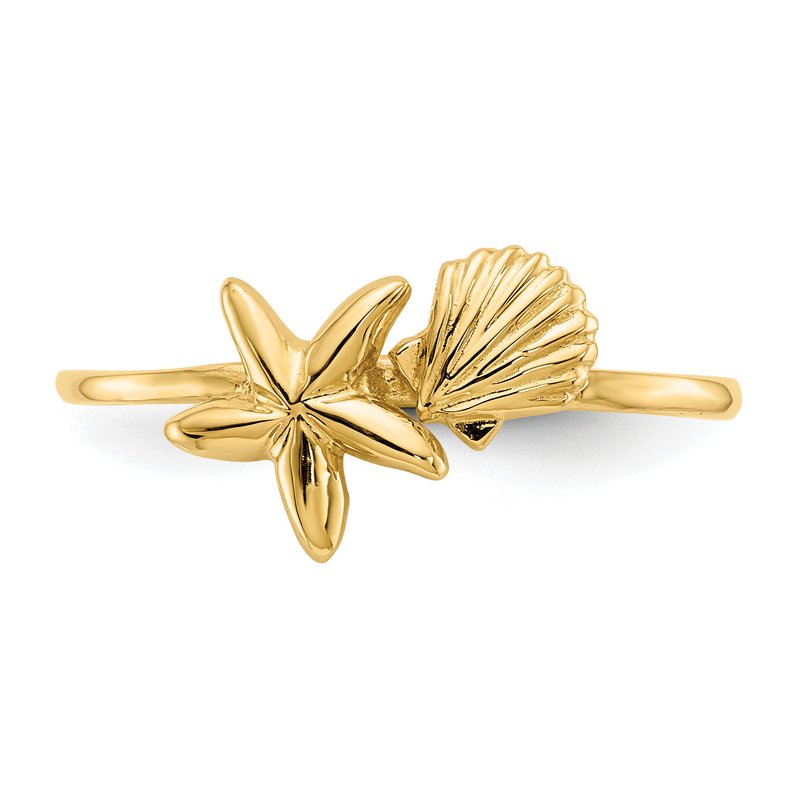 14k Polished Shell &amp; Starfish Ring