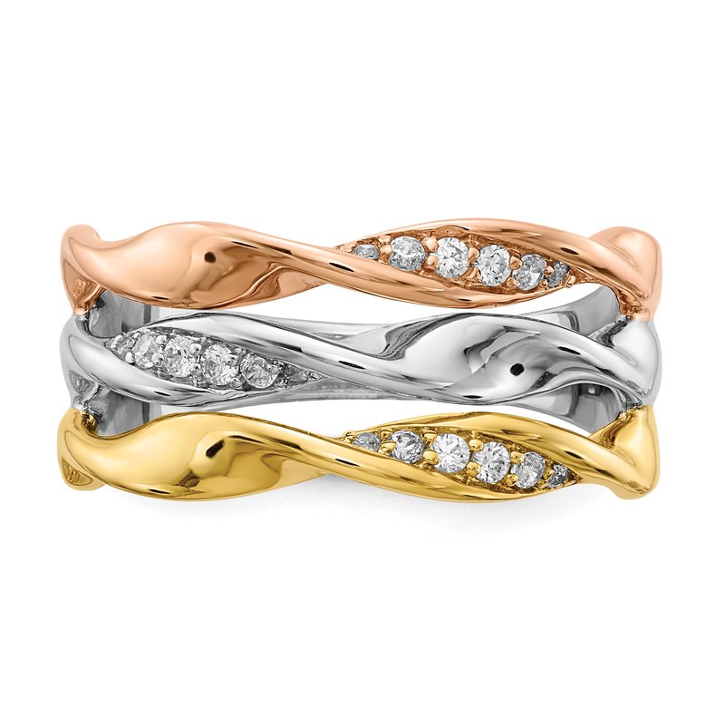 14k Tri-color Diamond Fancy Triple Twist Ring