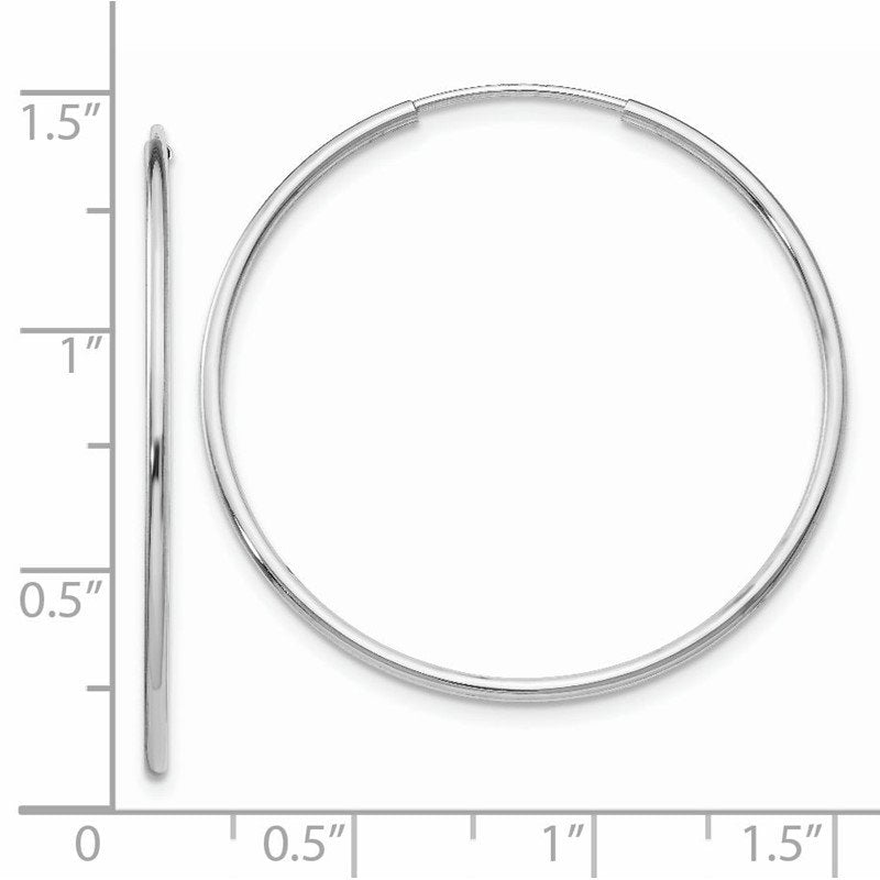 14k White Gold 1.2x34mm Polished Endless Tube Hoop Earrings