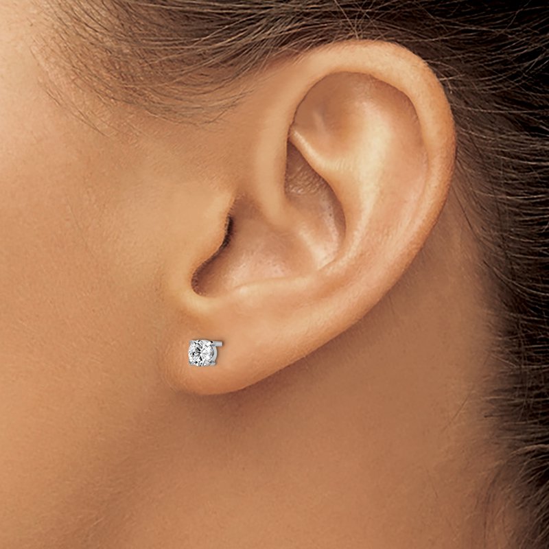 14k White Gold CZ Stud 4.0mm Earrings