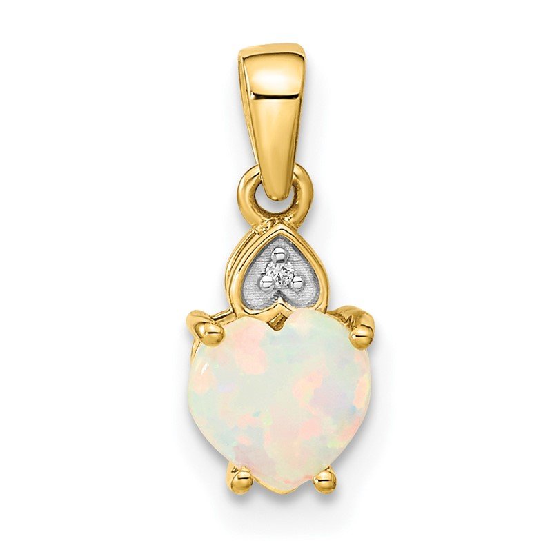 14k and Rhodium Genuine Opal Heart with Diamond Accent Pendant
