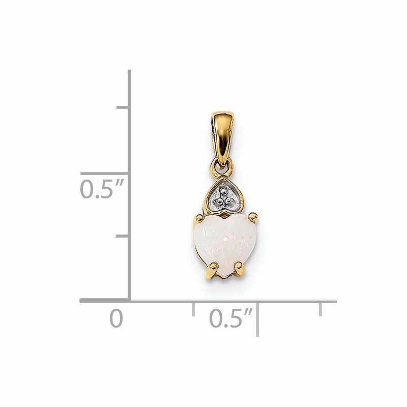 14k and Rhodium Genuine Opal Heart with Diamond Accent Pendant
