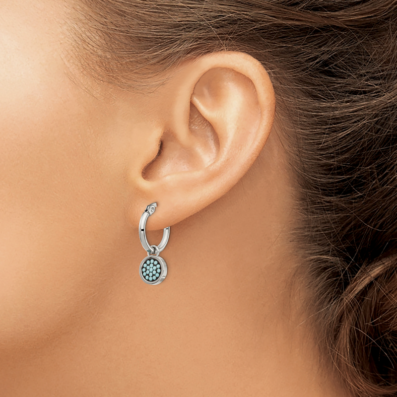Stainless Steel Polished with Preciosa Crystal Circle Dangle Hoop Earrings