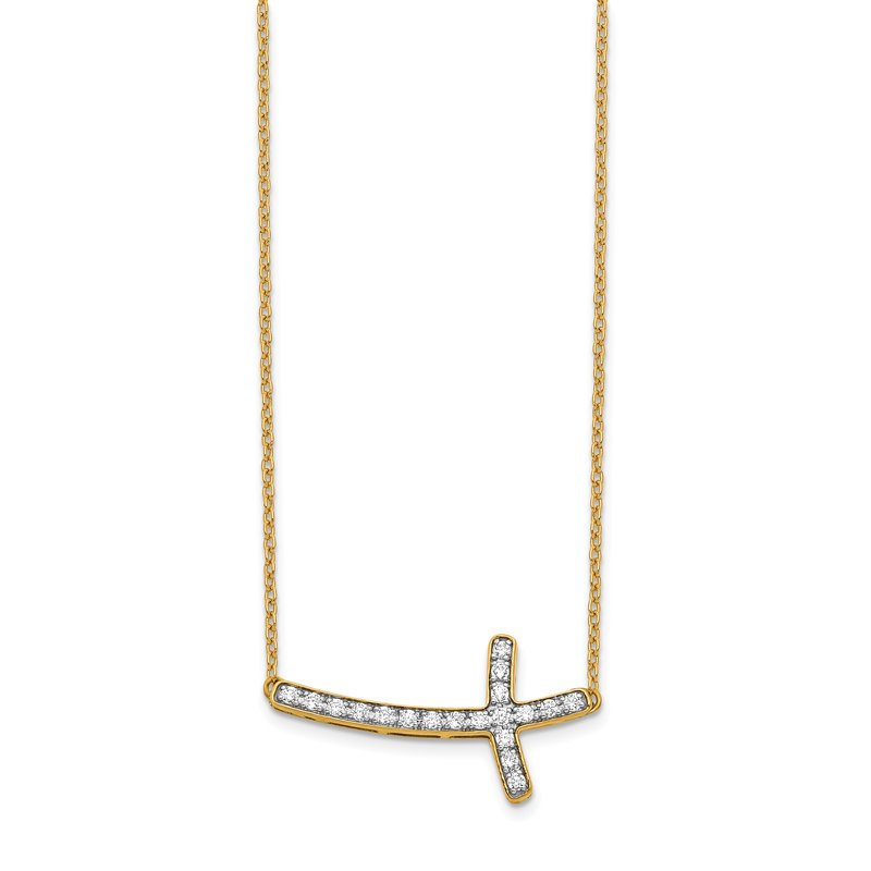 14k White Gold 1/10 carat Diamond Sideways Cross 18 inch Necklace