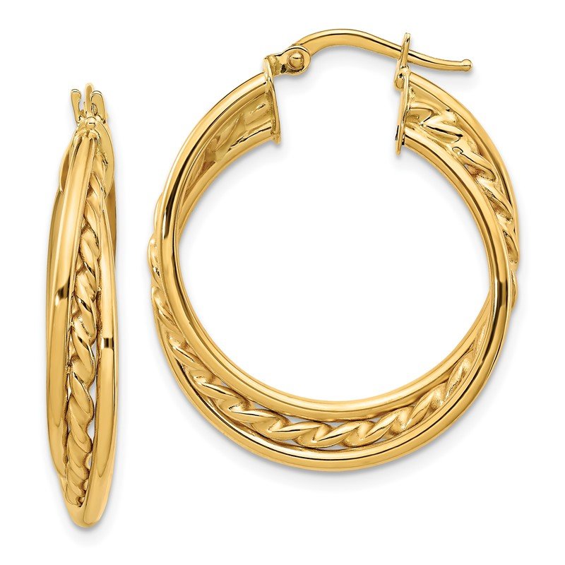 14k Polished Rope Twisted Hoop Earrings