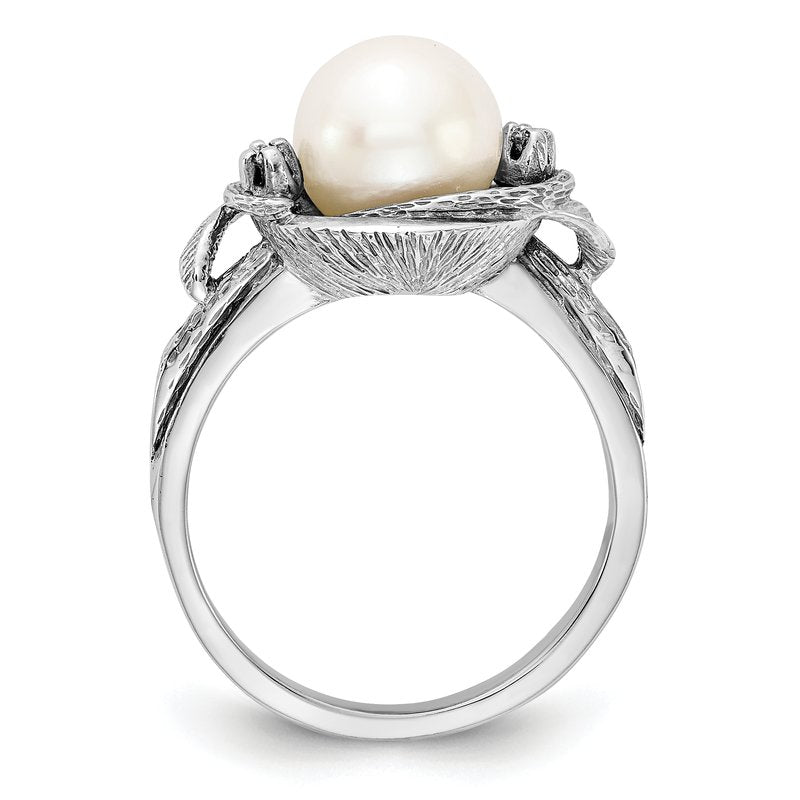 14k White Gold 7.5mm FW Cultured Pearl VS Diamond ring