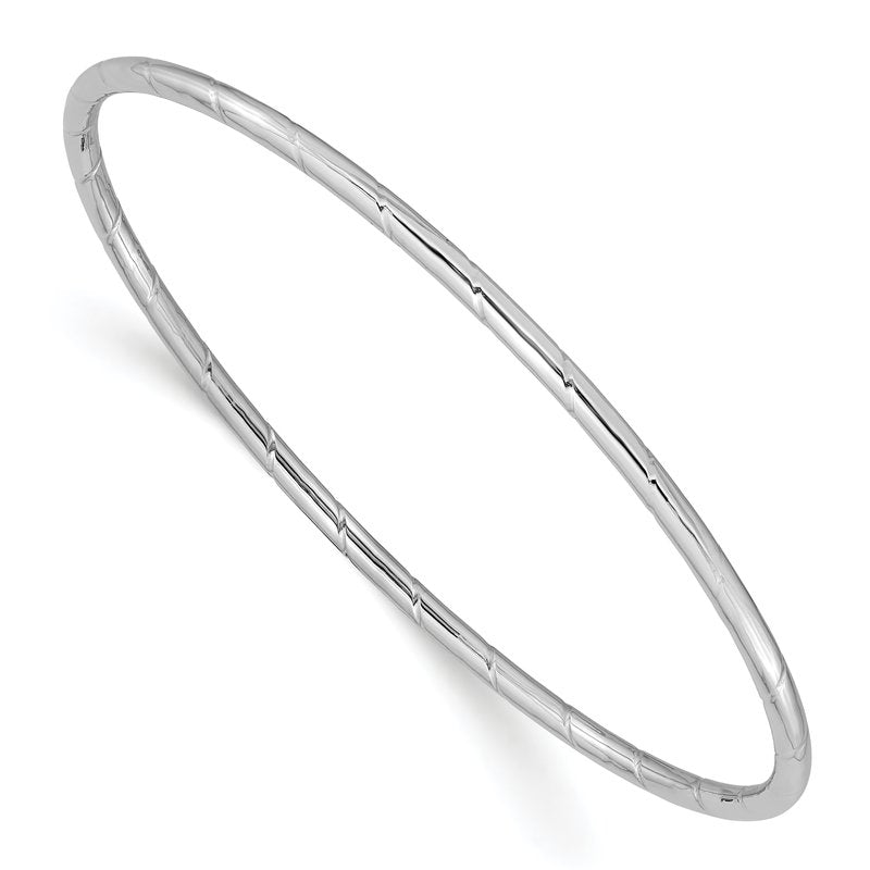 14k White Gold Polished Grooved 2.50mm Slip-on Round Bangle Bracelet