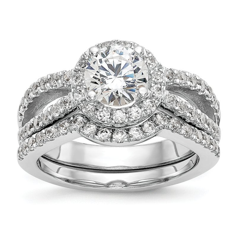 14K White Gold 3/4 carat Lab Grown Diamond VS/SI  D E F  Semi Mount Round Halo Engagement Ring