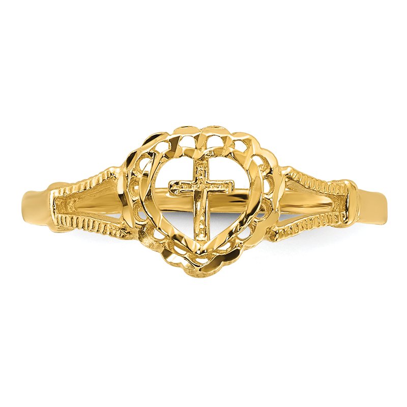 14K Diamond-Cut Childs Heart &amp; Cross Ring