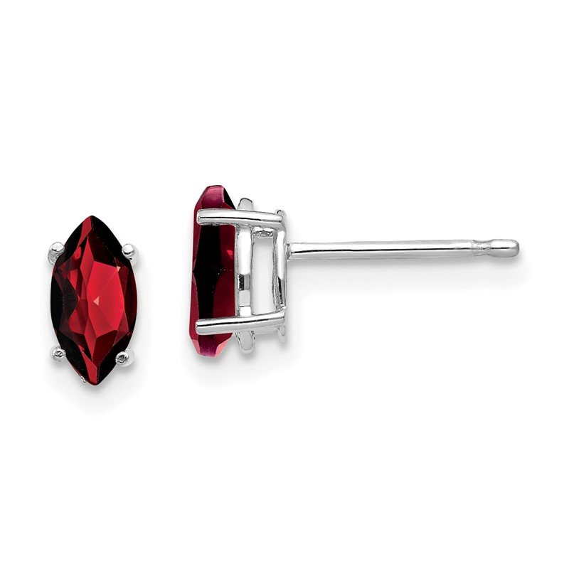 14k White Gold 7x3.5mm Marquise Garnet Post Earrings