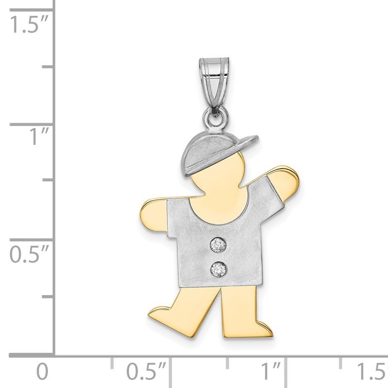 14k Two-tone The Kids Medium Boy with Hat on Left AA Diamond Kiss Pendant