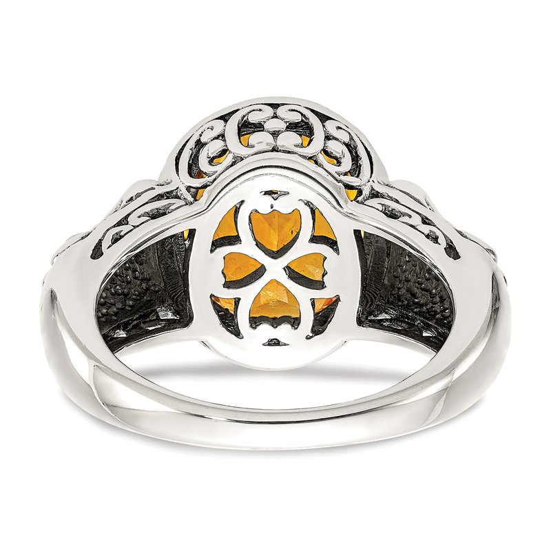 Sterling Silver with 14K Accent Antiqued Oval Citrine Ring
