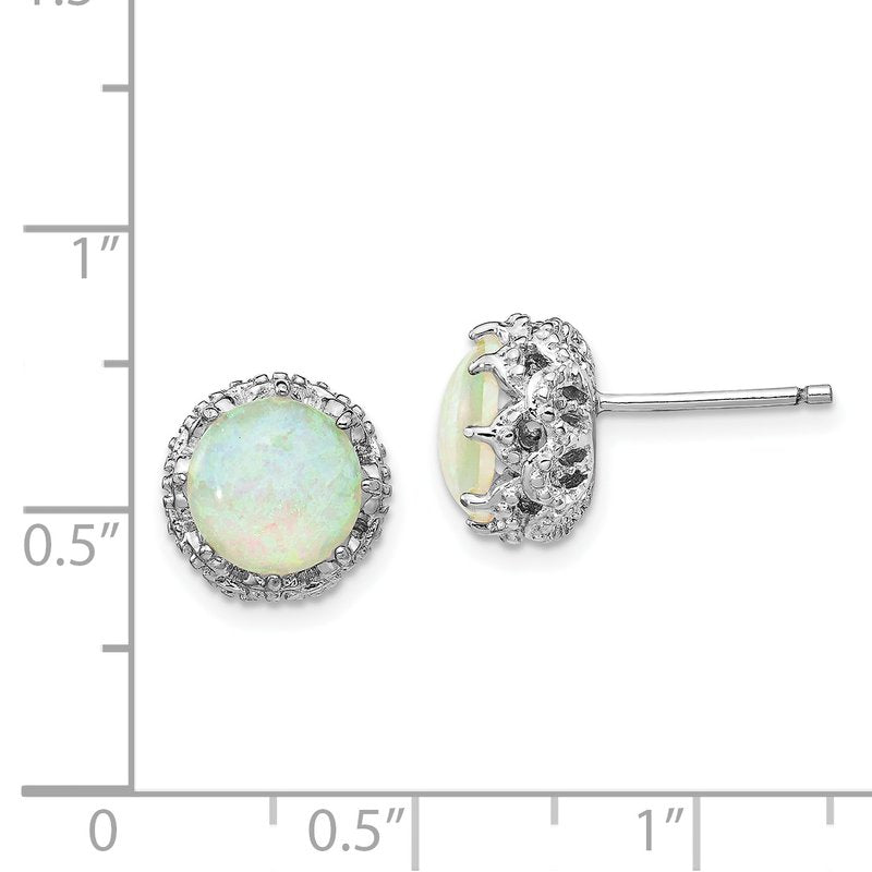 Sterling Silver Rhodium-plated Cabochon Lab Created Opal and Brilliant-cut CZ Post Stud Earrings