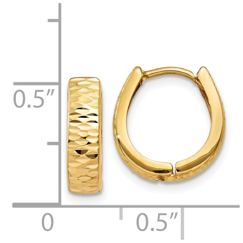 14K Gold Textured and Polished Hinged Hoop Earrings