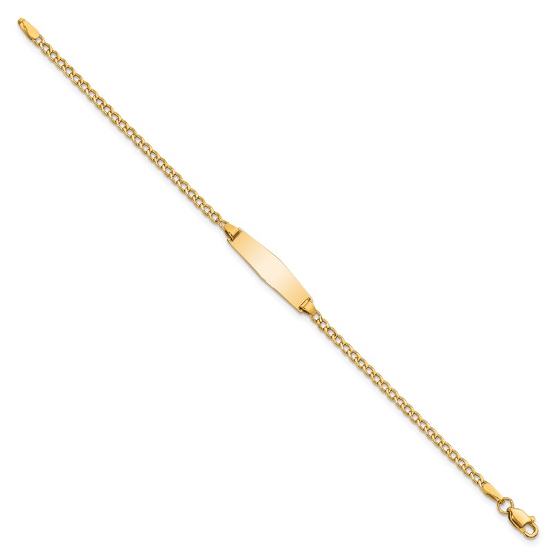 14k Polished Semi-Solid Chain/Solid Plate Cuban Link Soft Diamond Shape 19.5x5.5mm Plate 6 inch Baby/Child ID Bracelet