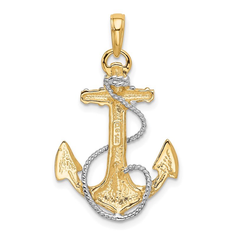 14K and White Rhodium Anchor with Rope Pendant