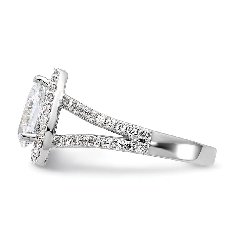 14K White Gold 5/8 carat Lab Grown Diamond VS/SI  D E F  Semi Mount Pear Halo Engagement Ring